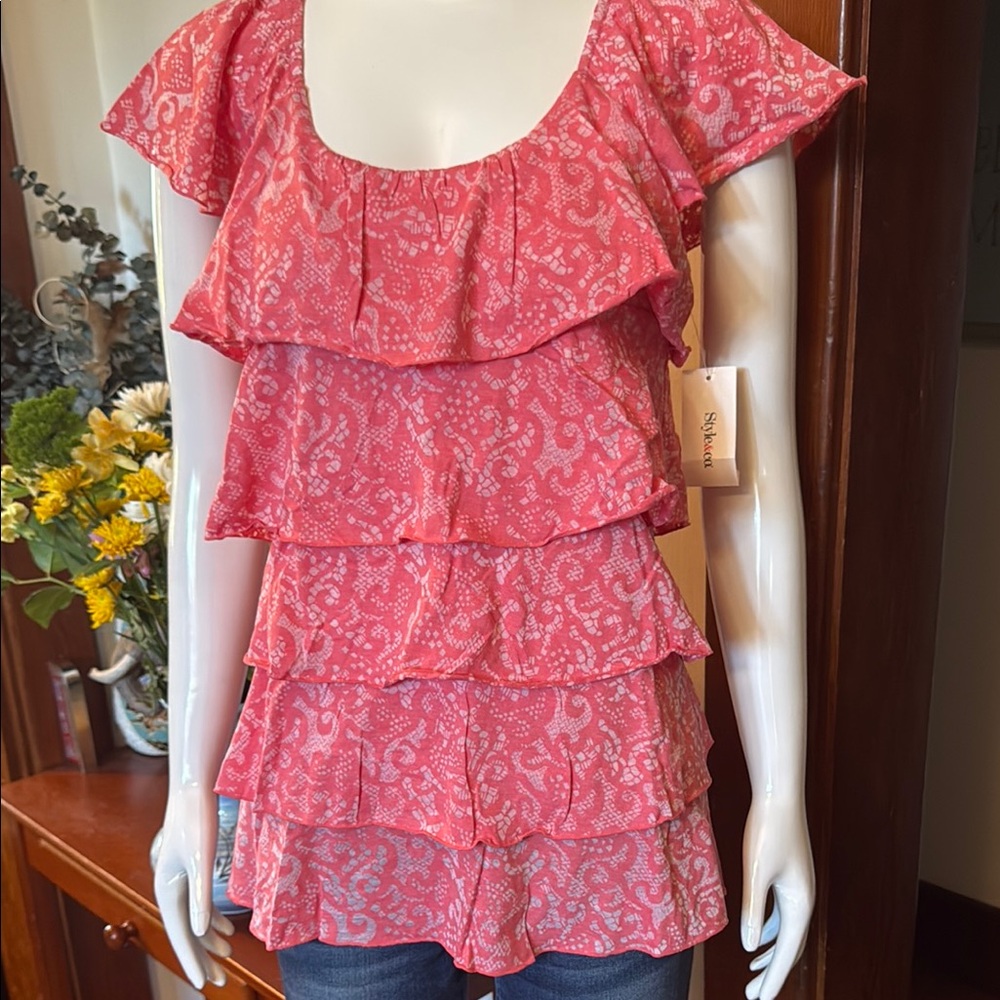 NWT Style&Co size small Pink Ruffle Layered Women's Top